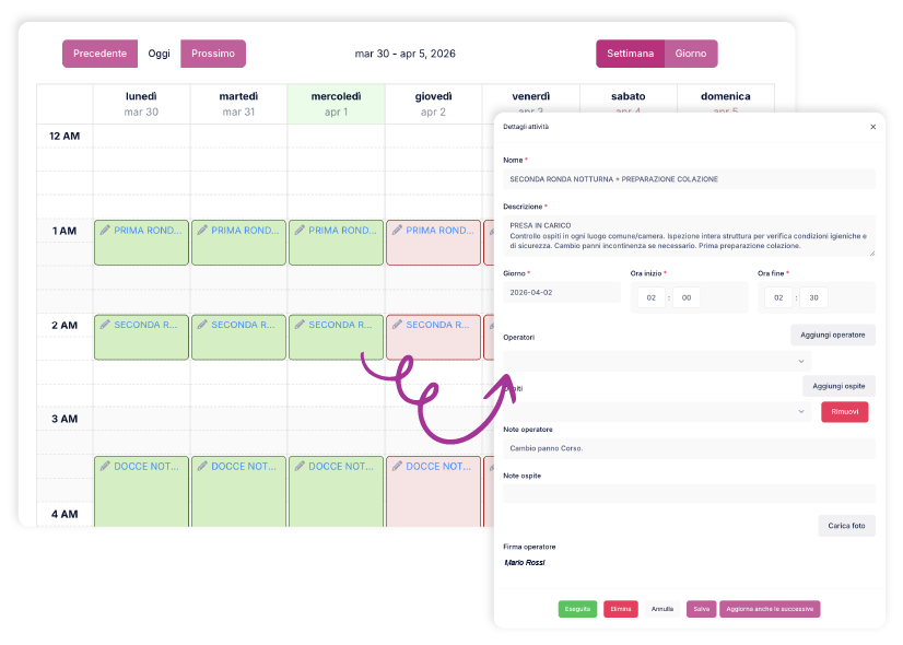 sezione backoffice attività giornaliere gestionale carflow per aziende sanitarie ed rsa